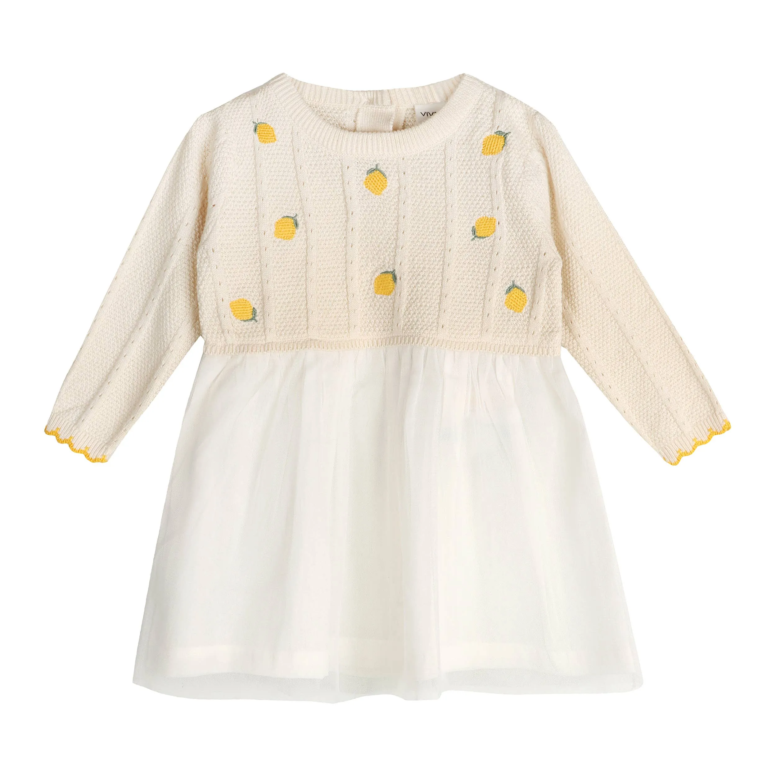 Lemon Embroidered Cable Knit Tutu Baby Dress