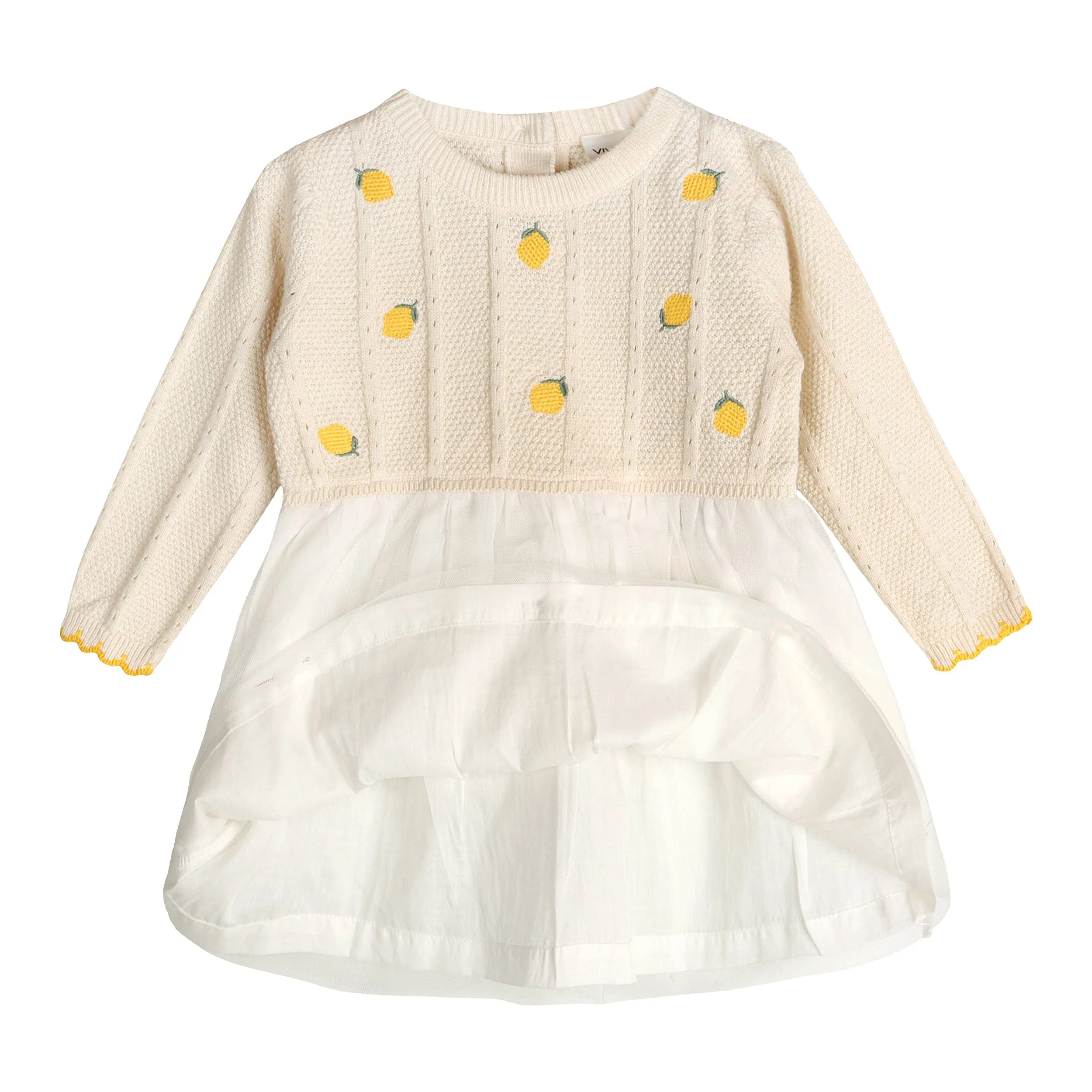 Lemon Embroidered Cable Knit Tutu Baby Dress