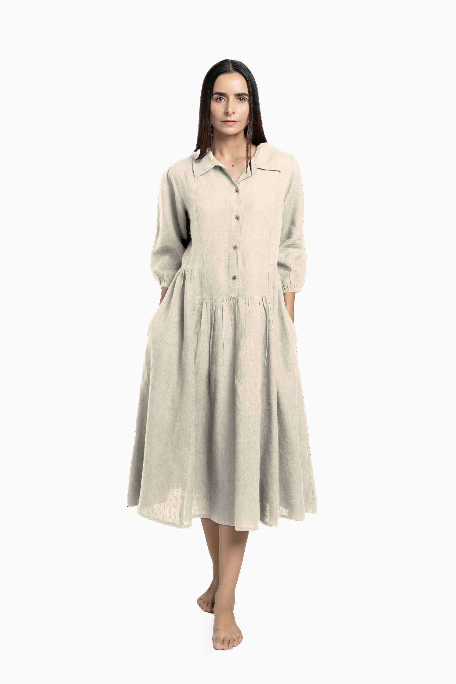 Linen Magnolia Dress-Pacific Blue
