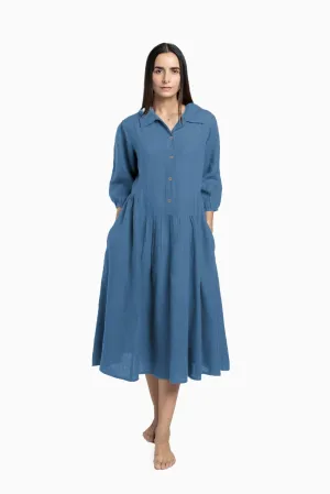 Linen Magnolia Dress-Pacific Blue