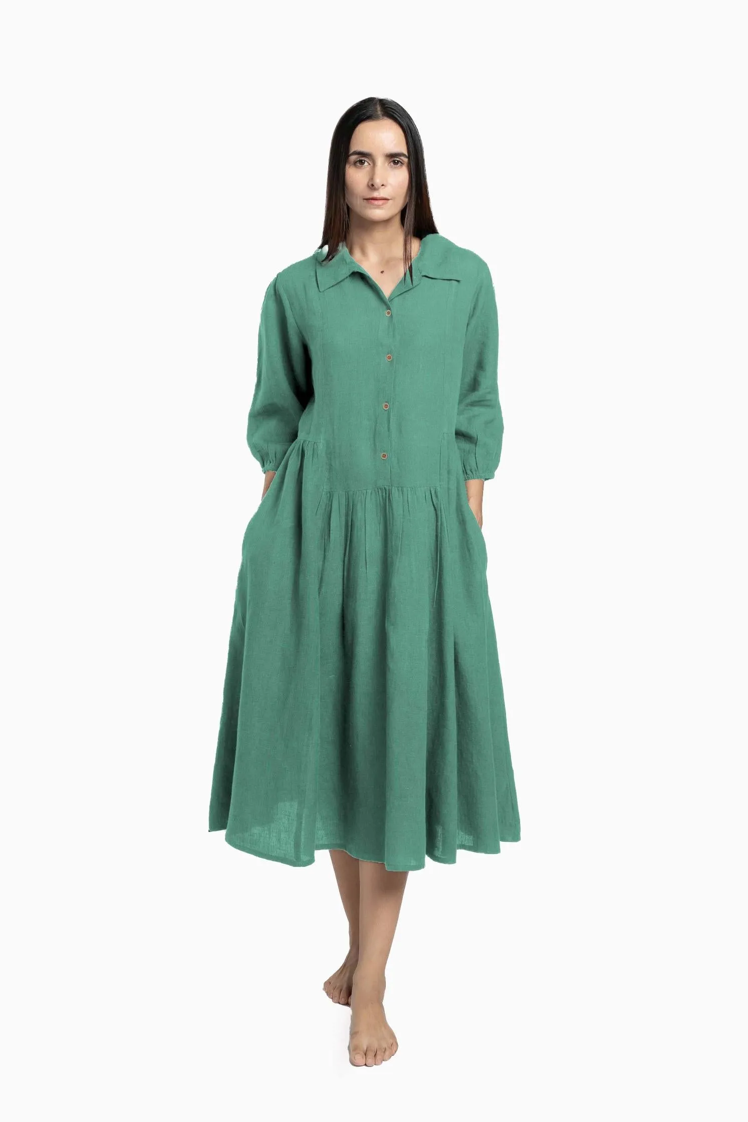 Linen Magnolia Dress-Pacific Blue