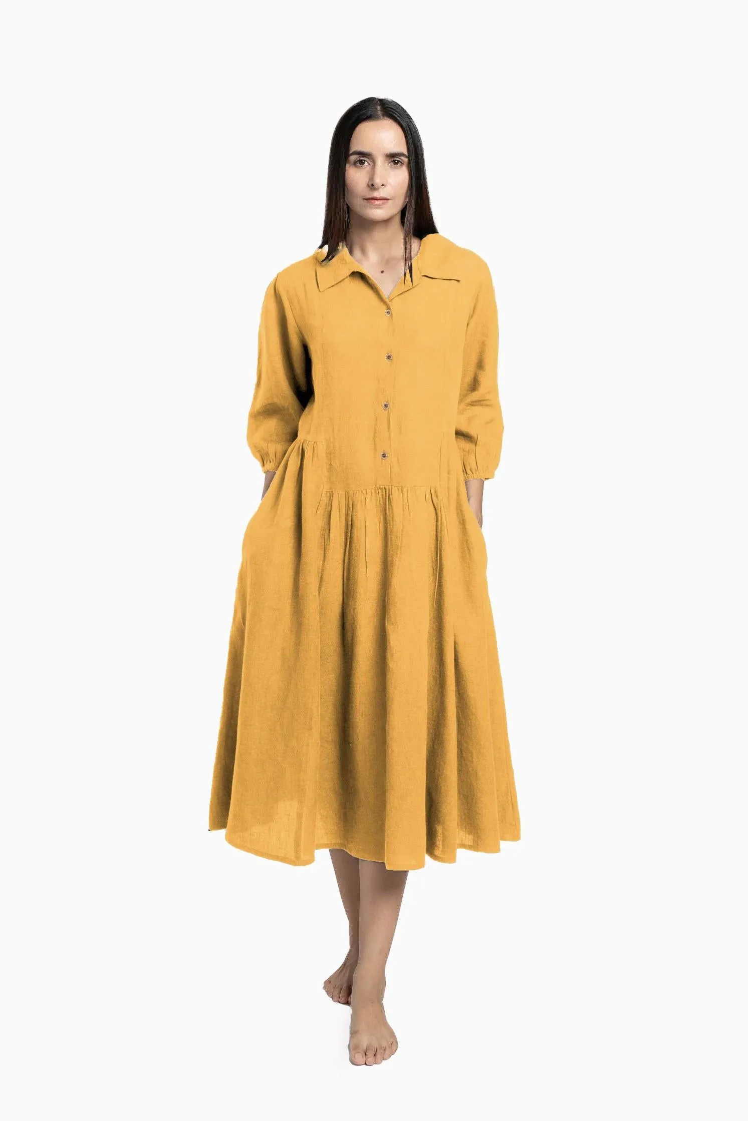 Linen Magnolia Dress-Pacific Blue