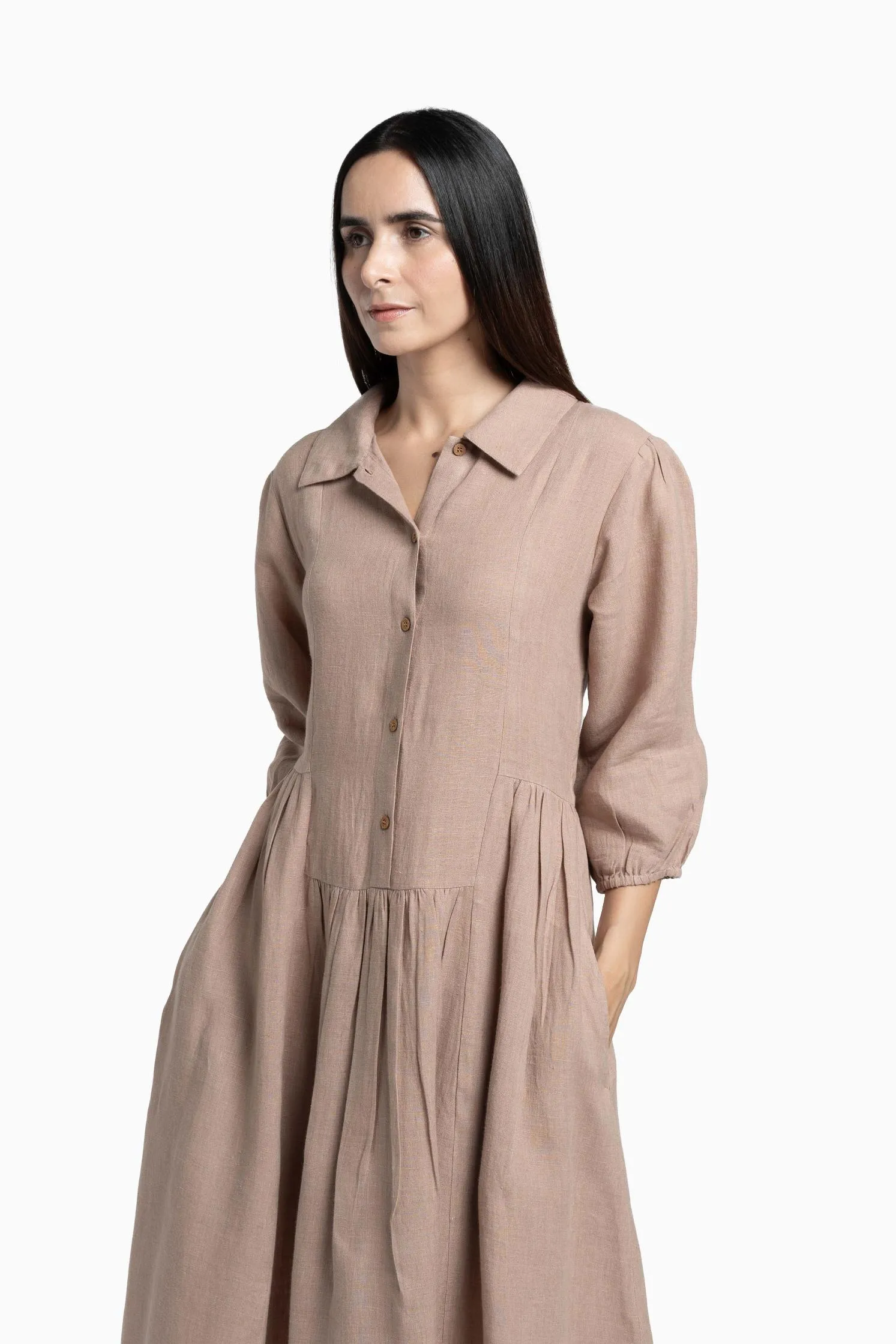 Linen Magnolia Dress-Pacific Blue