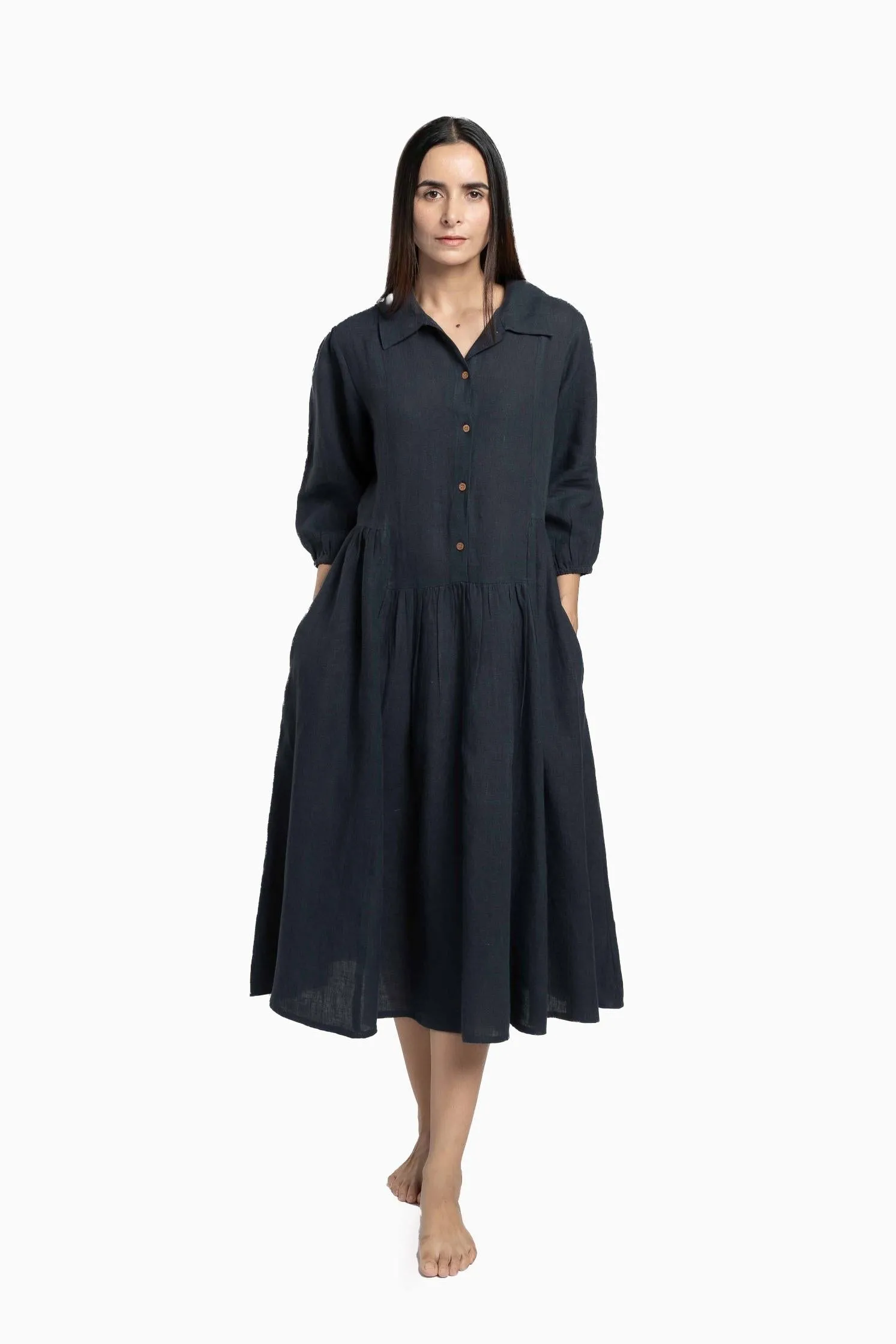 Linen Magnolia Dress-Pacific Blue