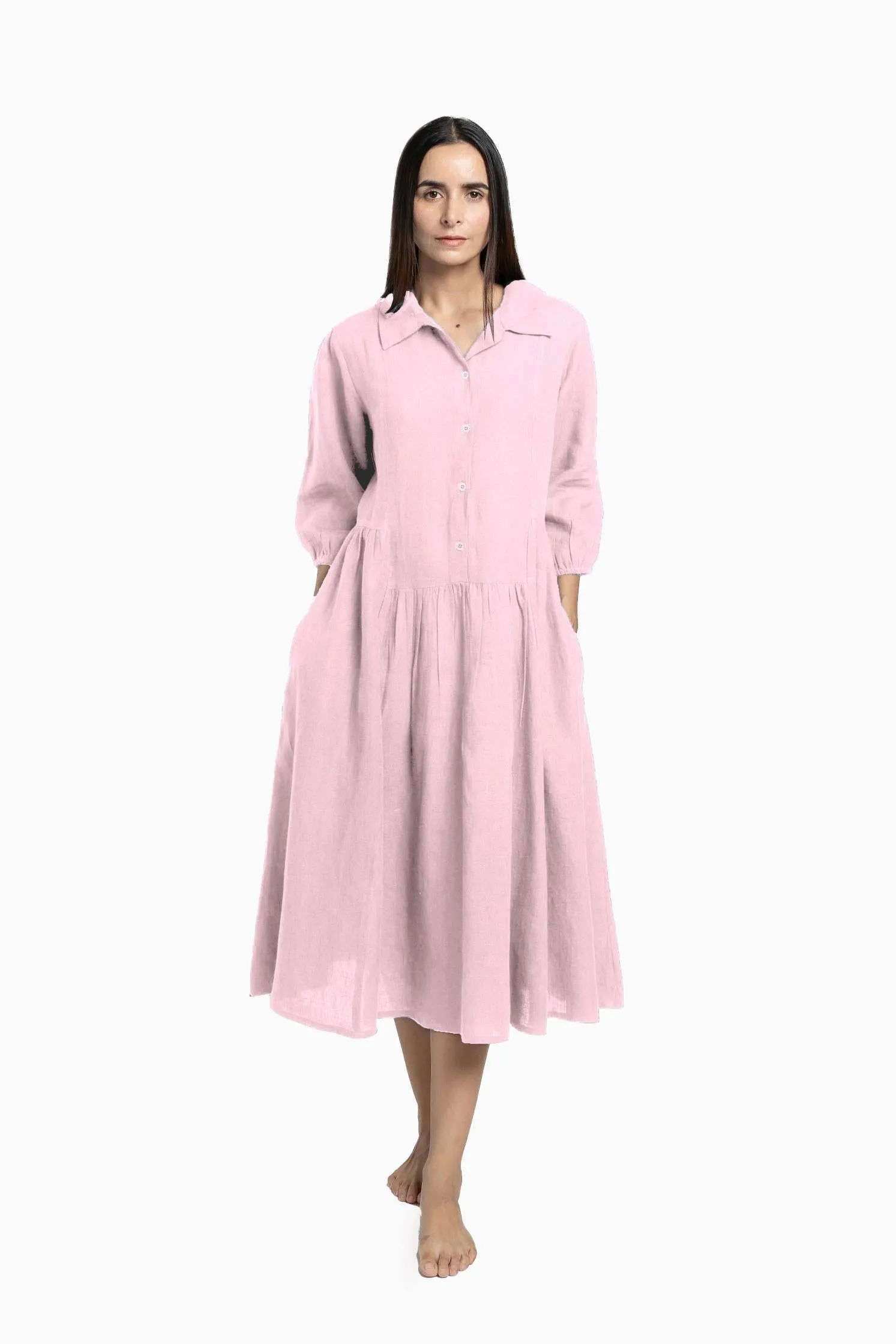 Linen Magnolia Dress-Pacific Blue
