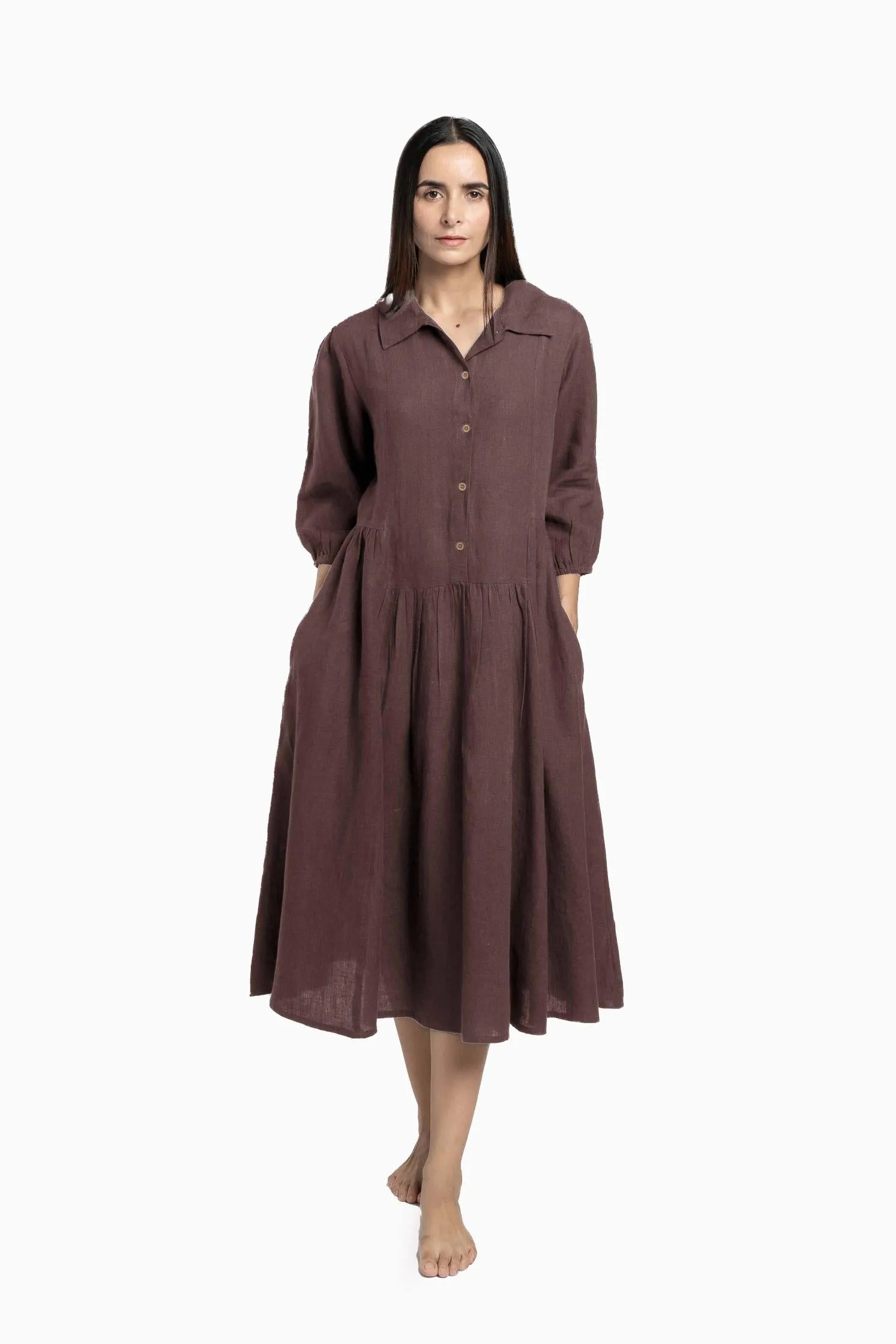 Linen Magnolia Dress-Pacific Blue