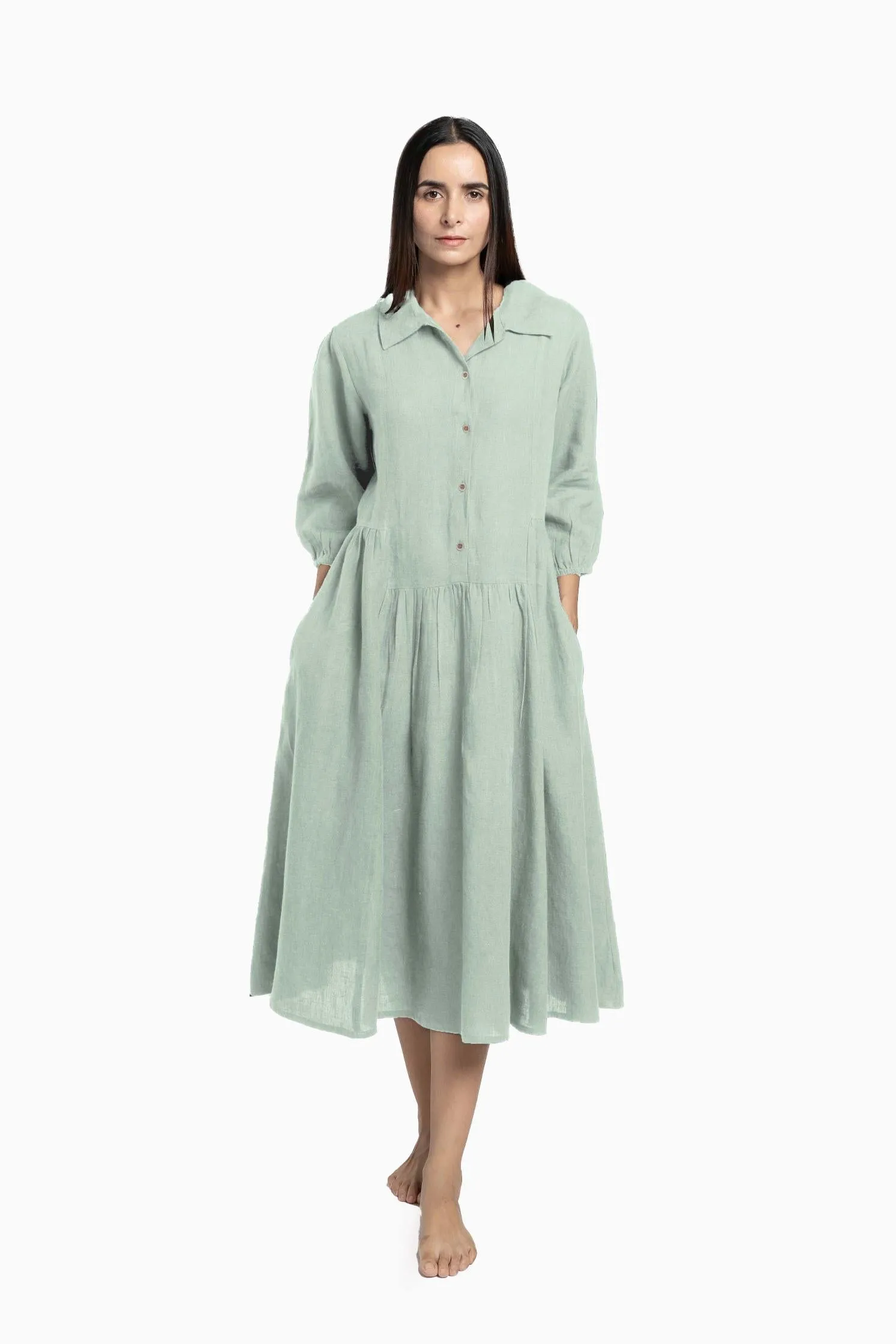 Linen Magnolia Dress-Pacific Blue