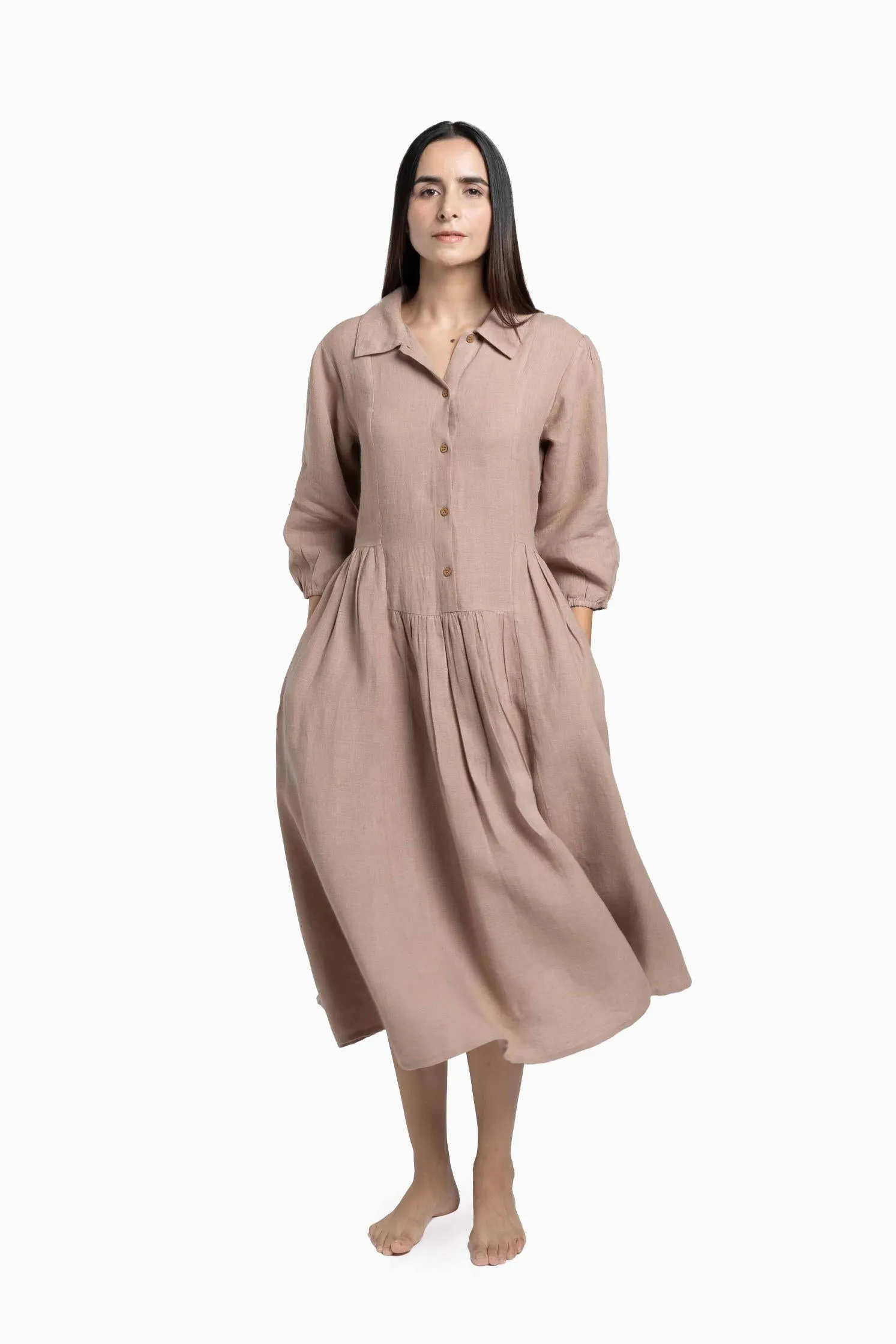 Linen Magnolia Dress-Pacific Blue