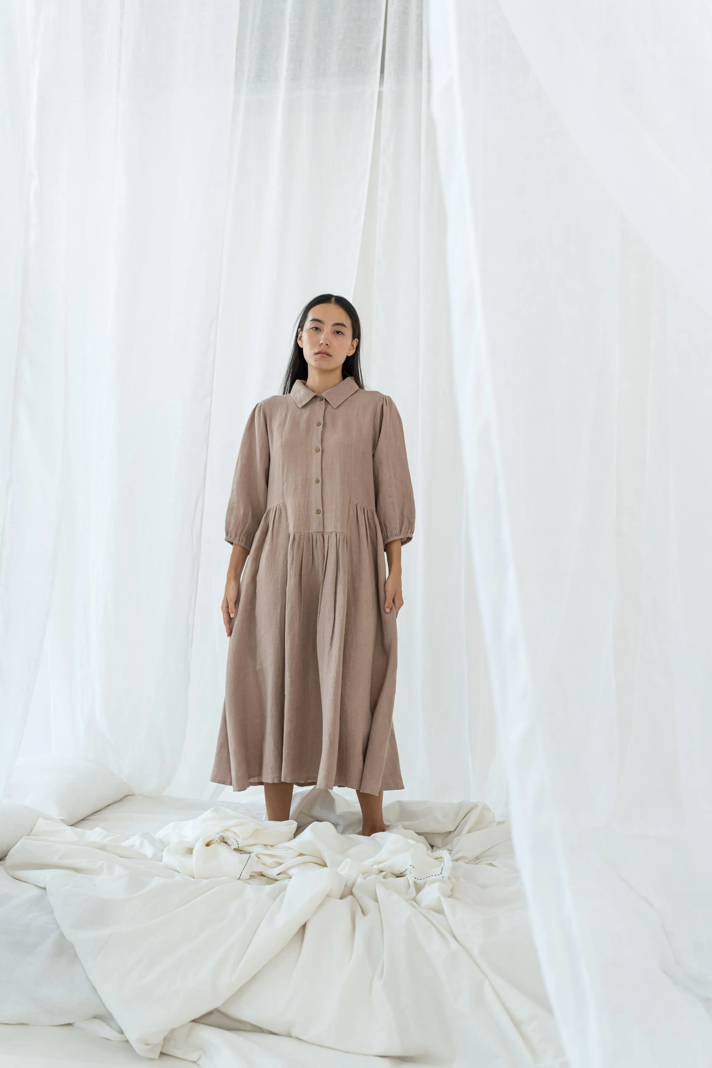 Linen Magnolia Dress-Pacific Blue