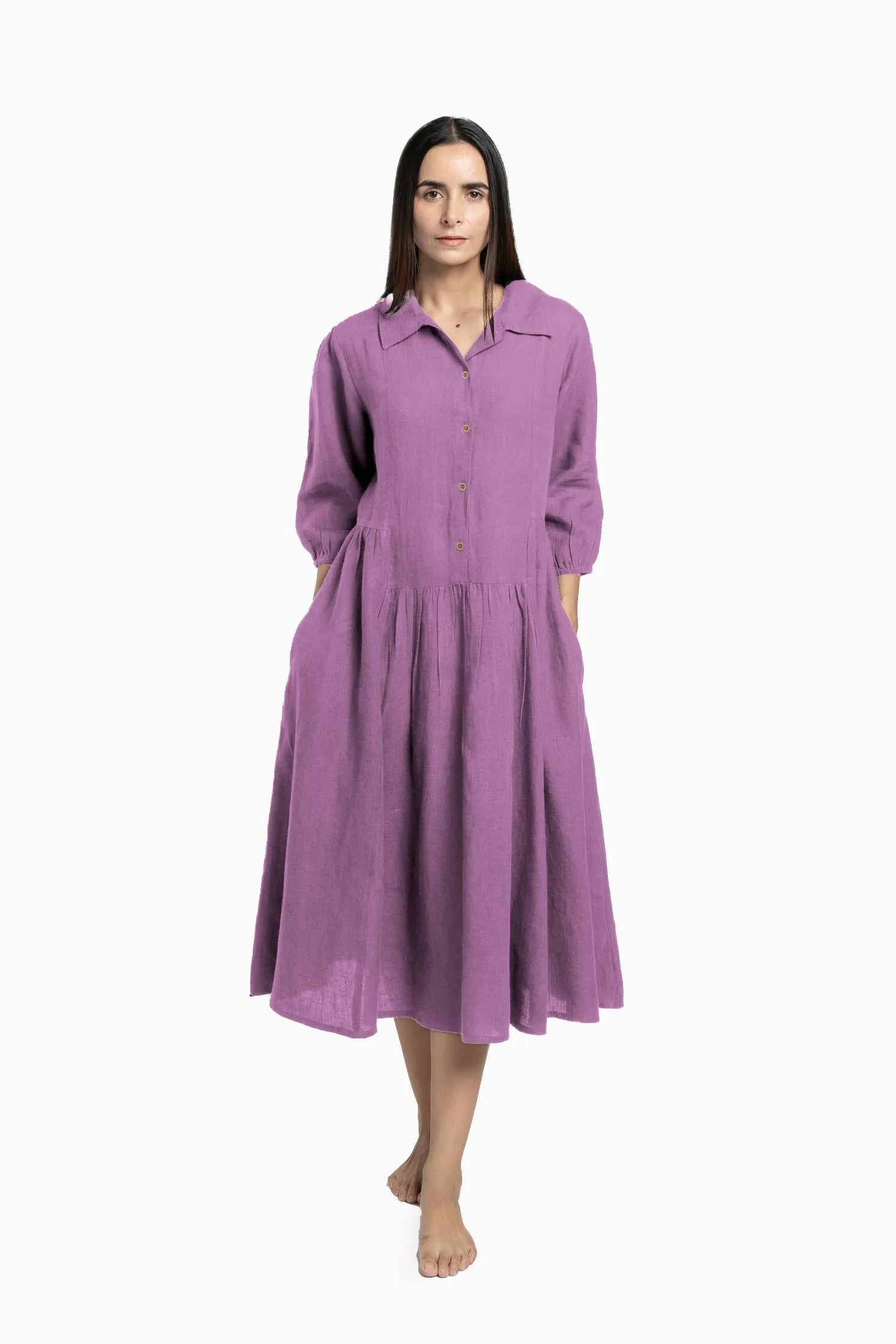 Linen Magnolia Dress-Pacific Blue