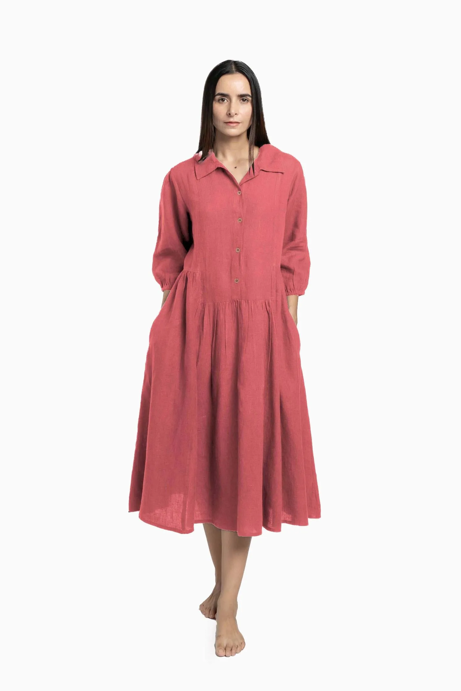 Linen Magnolia Dress-Pacific Blue