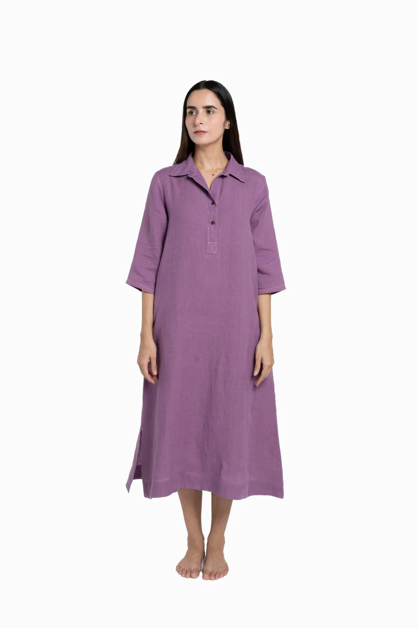 Linen Petunia Shirt Dress-Pacific Blue