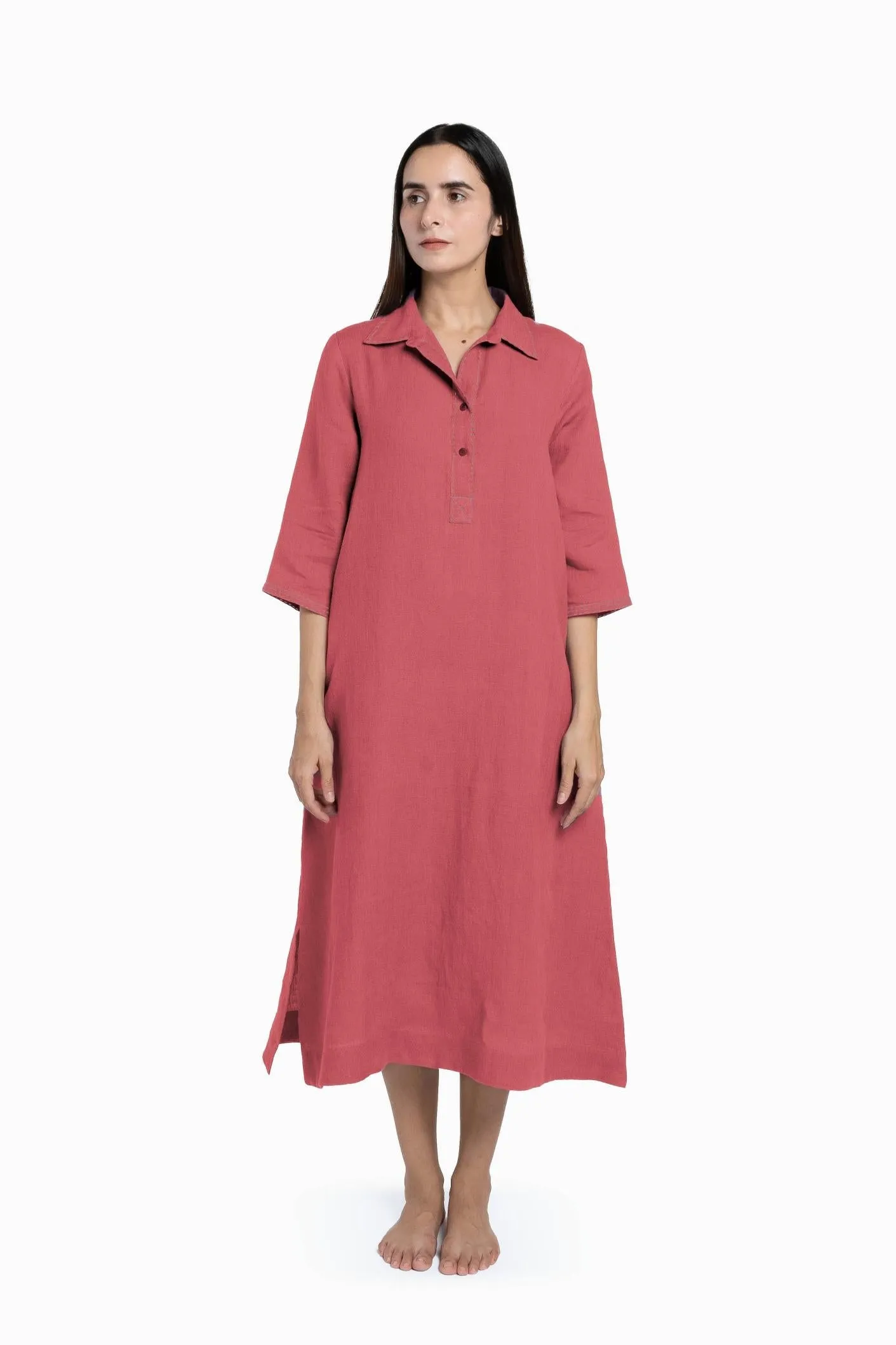 Linen Petunia Shirt Dress-Pacific Blue