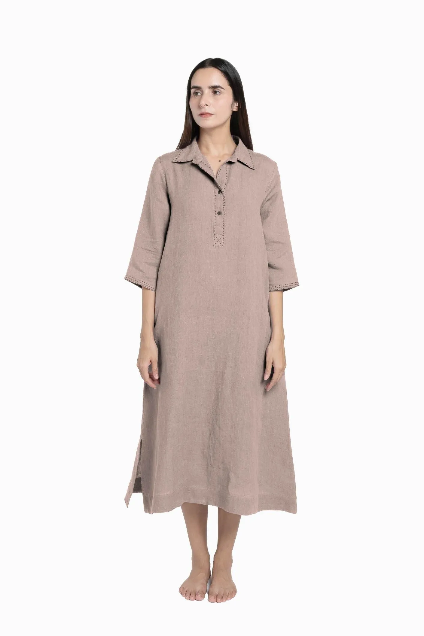 Linen Petunia Shirt Dress-Pacific Blue