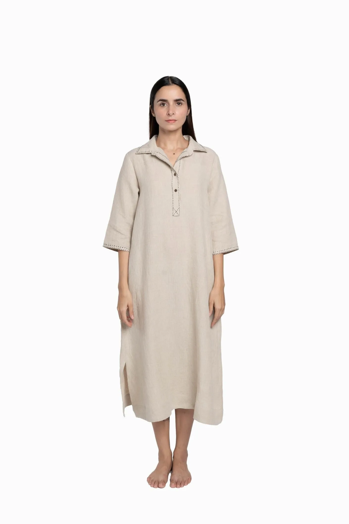 Linen Petunia Shirt Dress-Pacific Blue