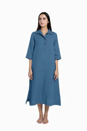 Linen Petunia Shirt Dress-Pacific Blue