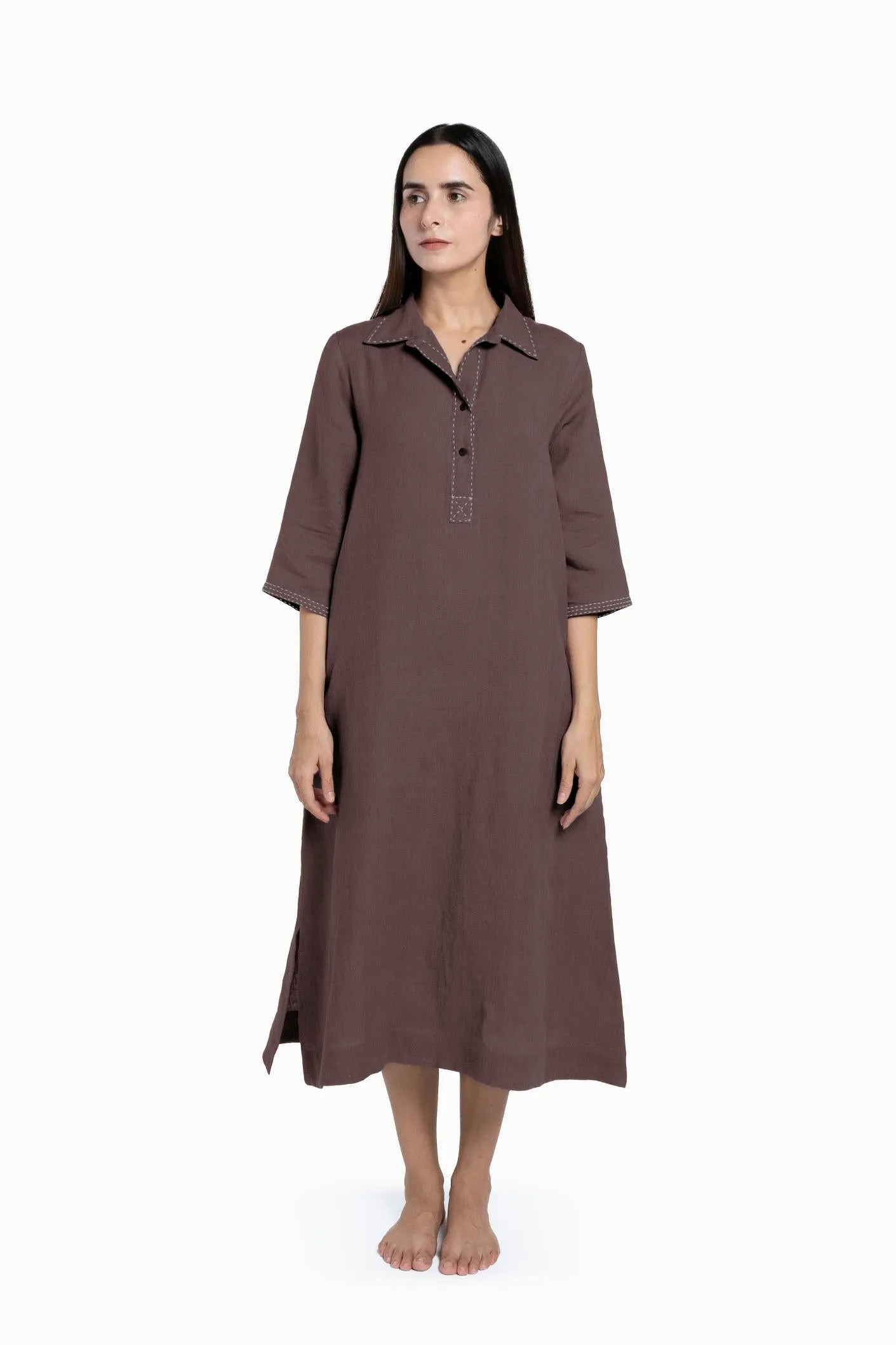 Linen Petunia Shirt Dress-Pacific Blue