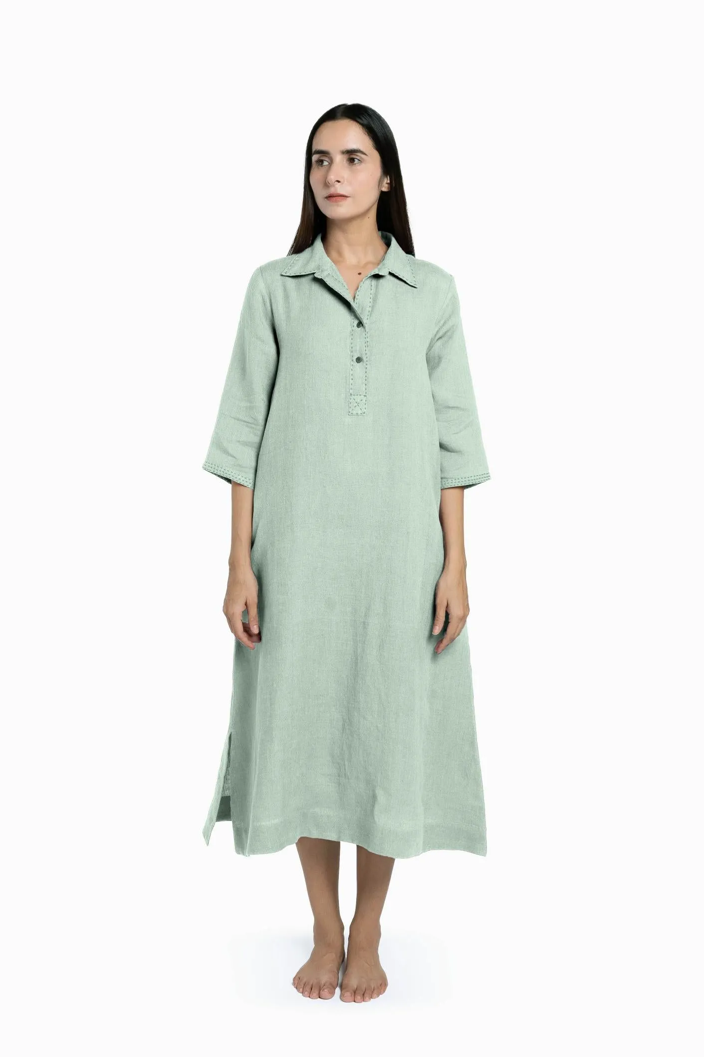 Linen Petunia Shirt Dress-Pacific Blue