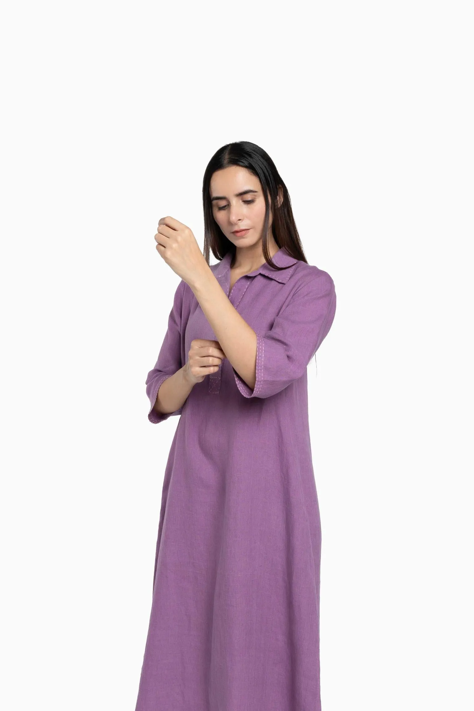 Linen Petunia Shirt Dress-Pacific Blue