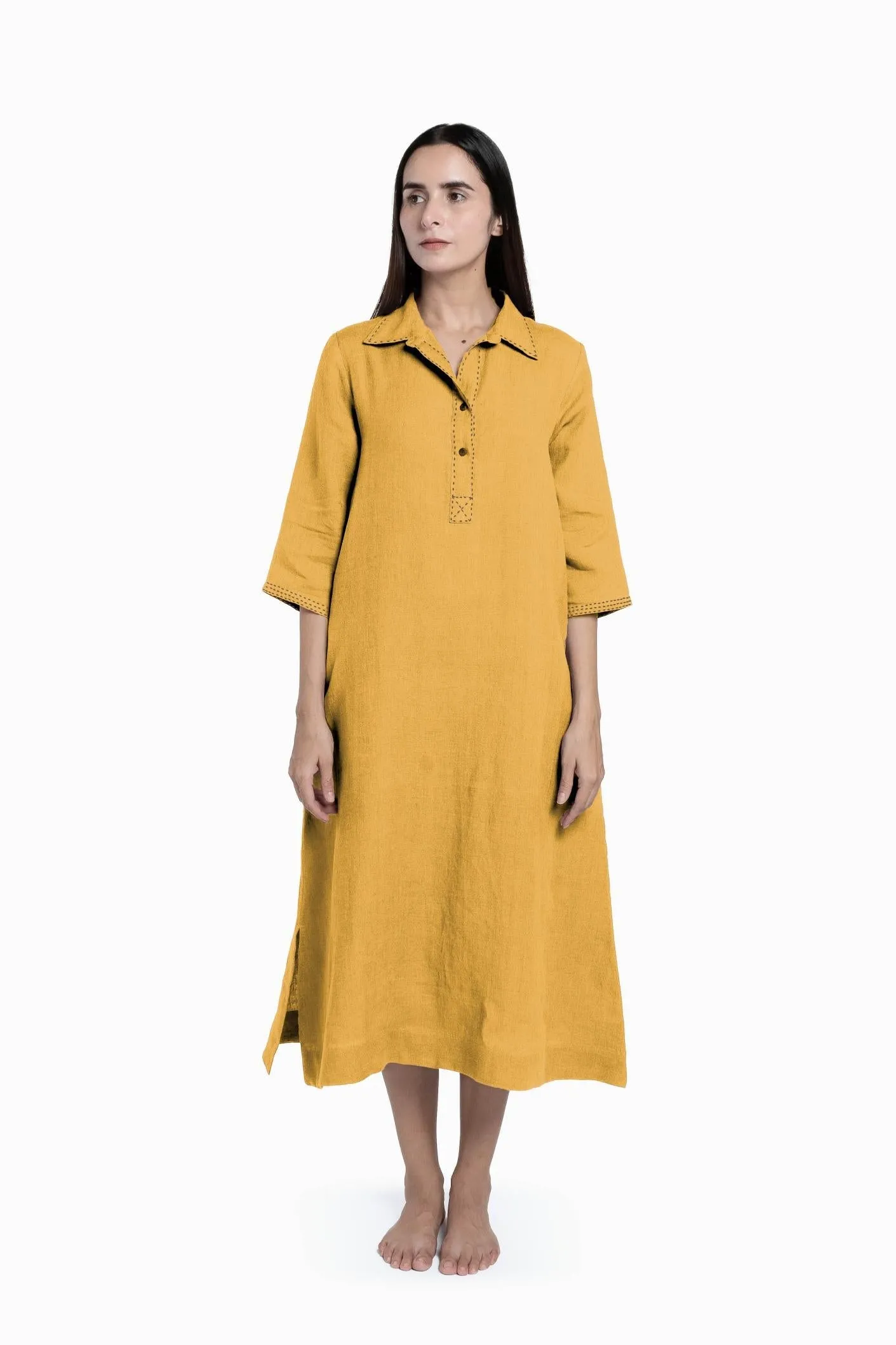 Linen Petunia Shirt Dress-Pacific Blue