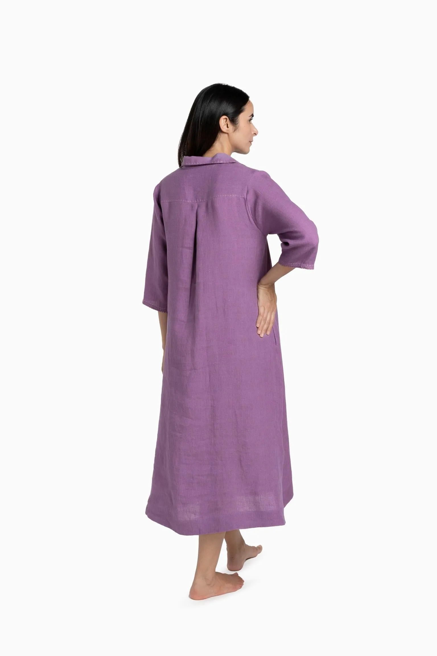 Linen Petunia Shirt Dress-Pacific Blue
