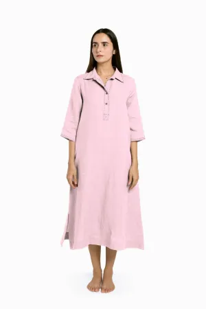 Linen Petunia Shirt Dress-Petal Pink