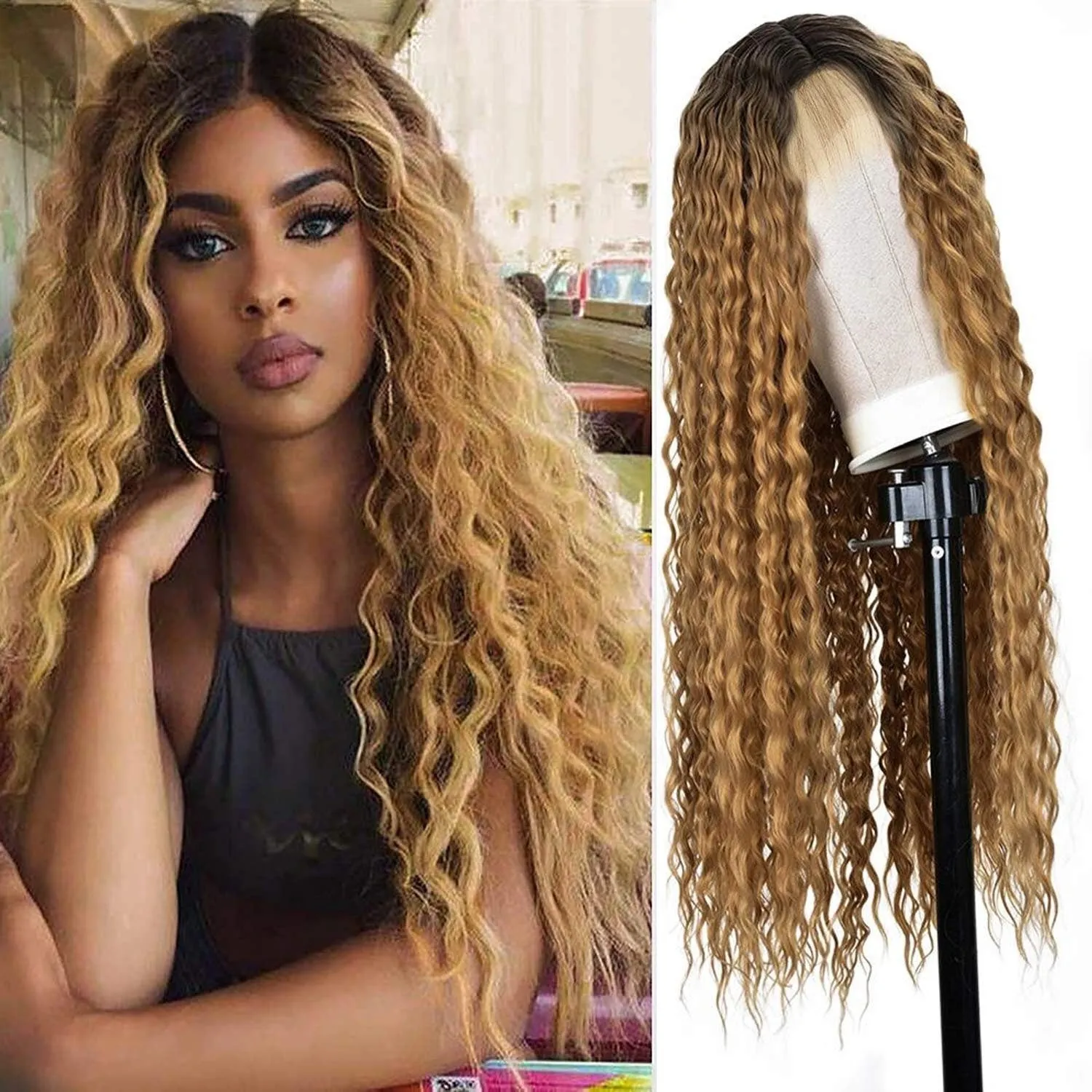 Long Brown Ombre 30" /- | Lace Front Wig with Baby Hair | Trendy Wig | Synthetic Top Quality Heat Resistant Fiber | Human Hair Feel