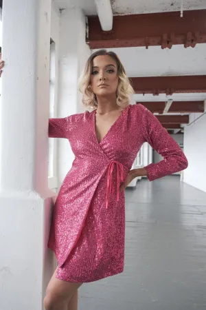 Long sleeve sequin blazer dress in pink