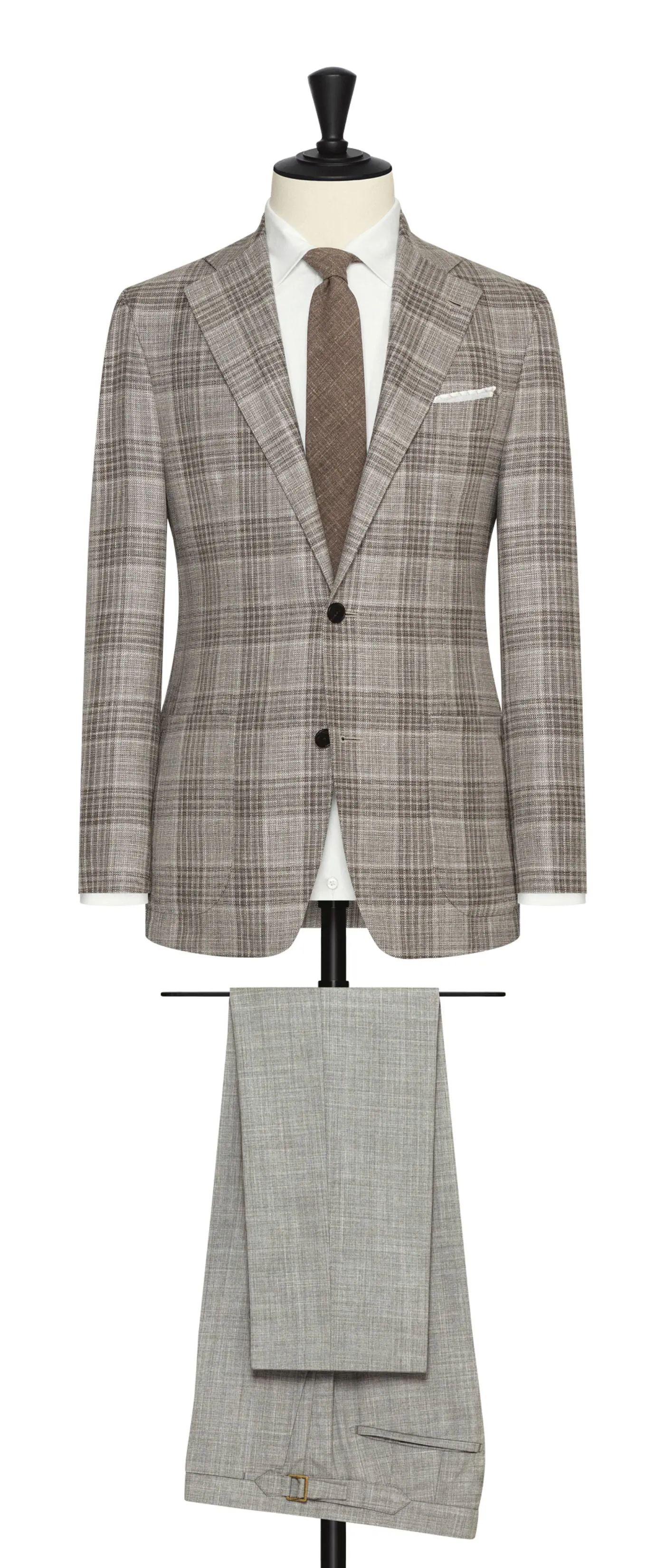 Loro Piana Taupe Wool, Silk & Linen with Light Brown Check