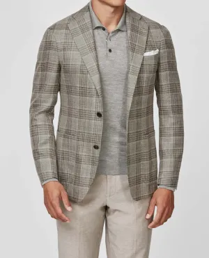 Loro Piana Taupe Wool, Silk & Linen with Light Brown Check