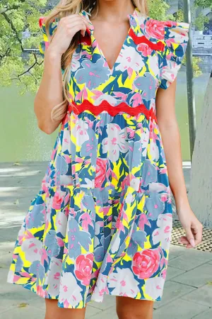 Lucianna Ruffled Printed Cap Sleeve Mini Dress