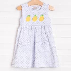 Lucky Lemons Applique Dress, Blue Dot