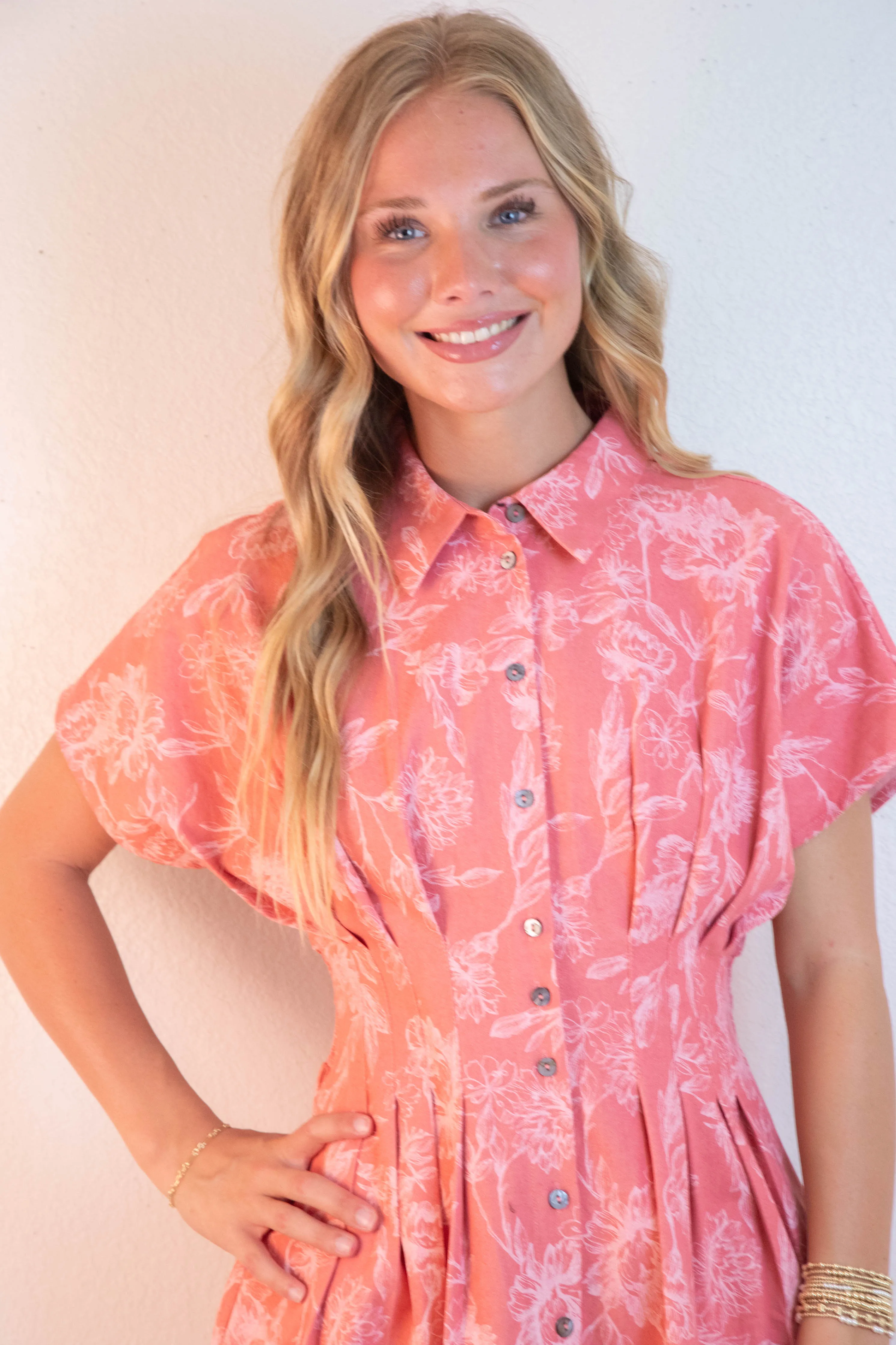 Madeline Washed Floral Denim Dress, Rose