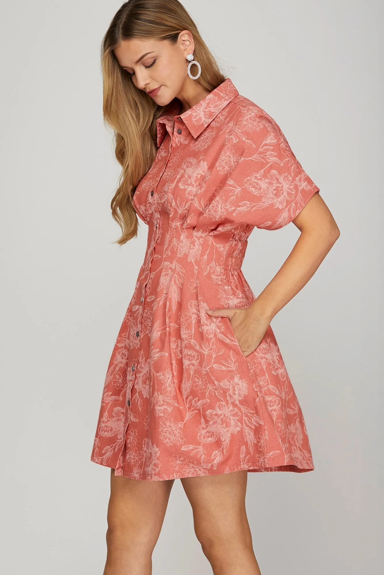Madeline Washed Floral Denim Dress, Rose