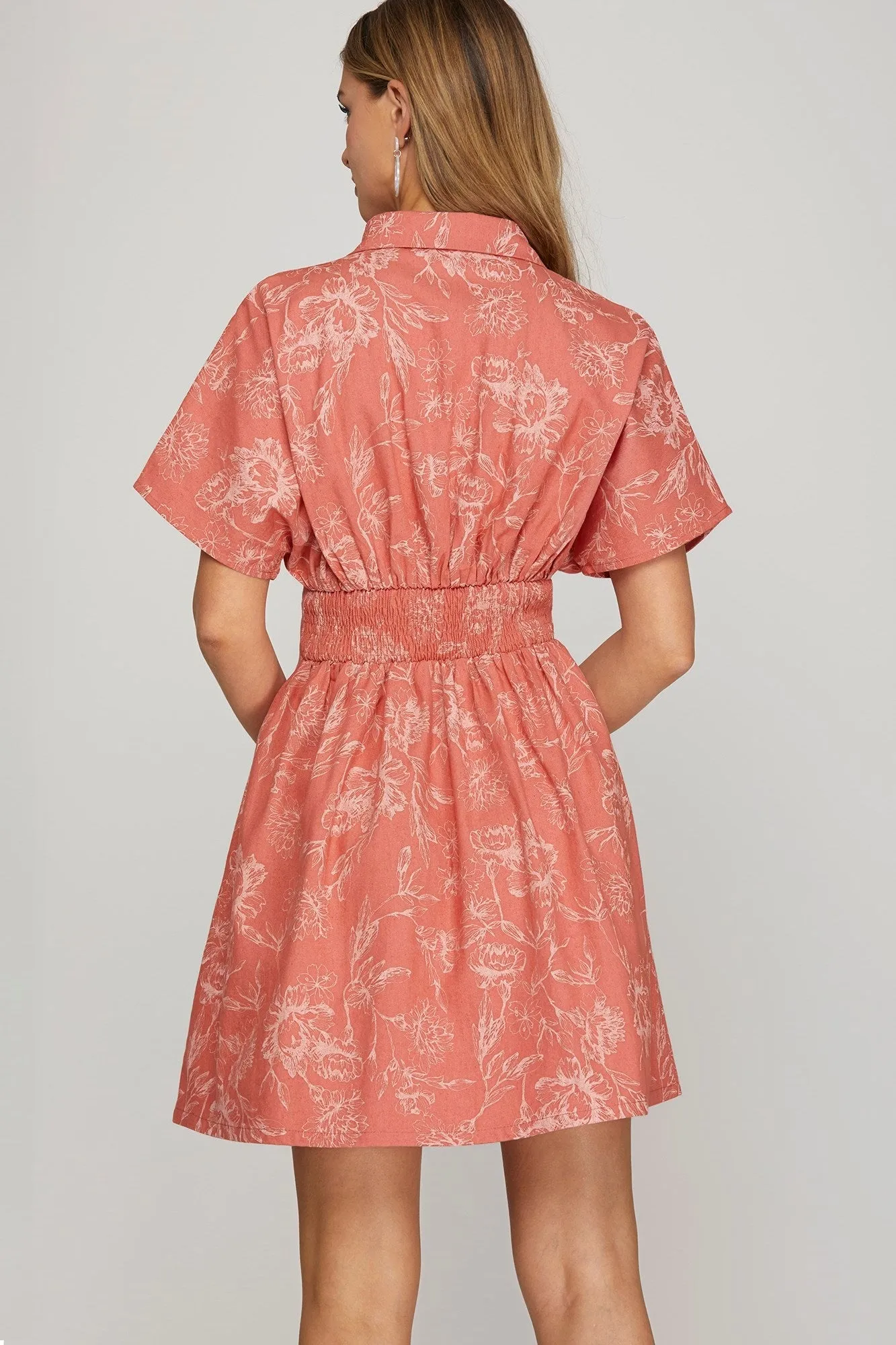 Madeline Washed Floral Denim Dress, Rose