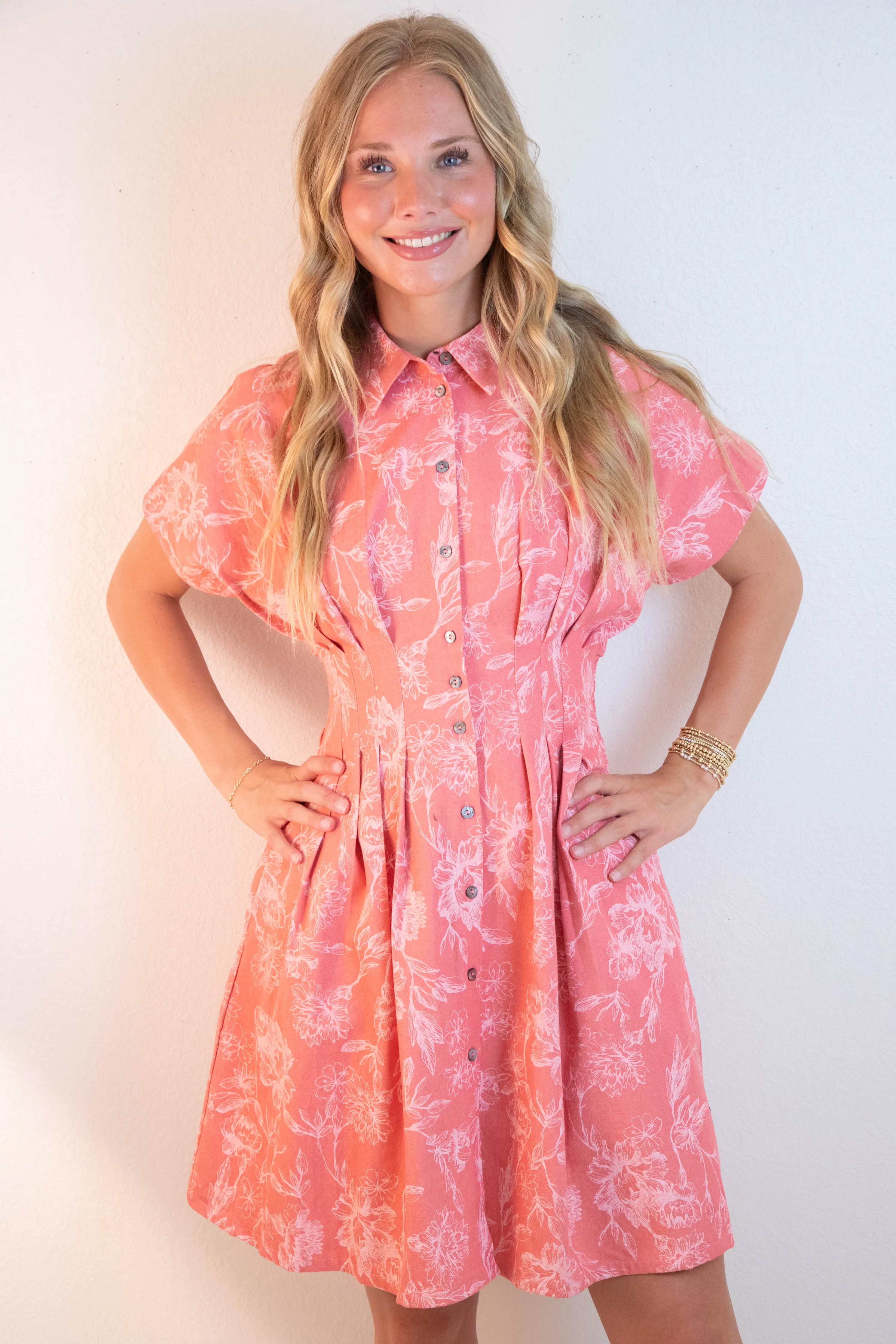 Madeline Washed Floral Denim Dress, Rose