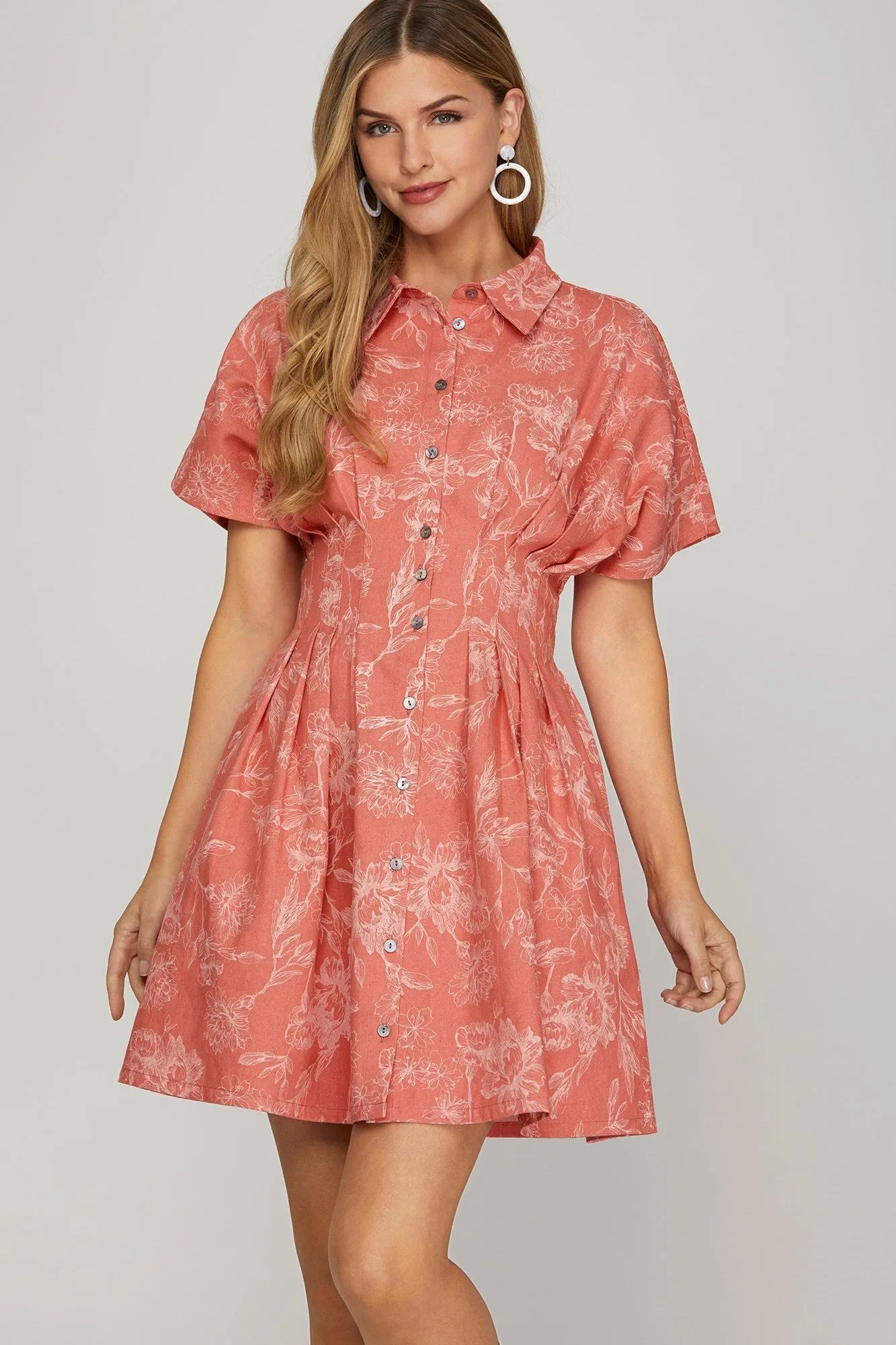 Madeline Washed Floral Denim Dress, Rose