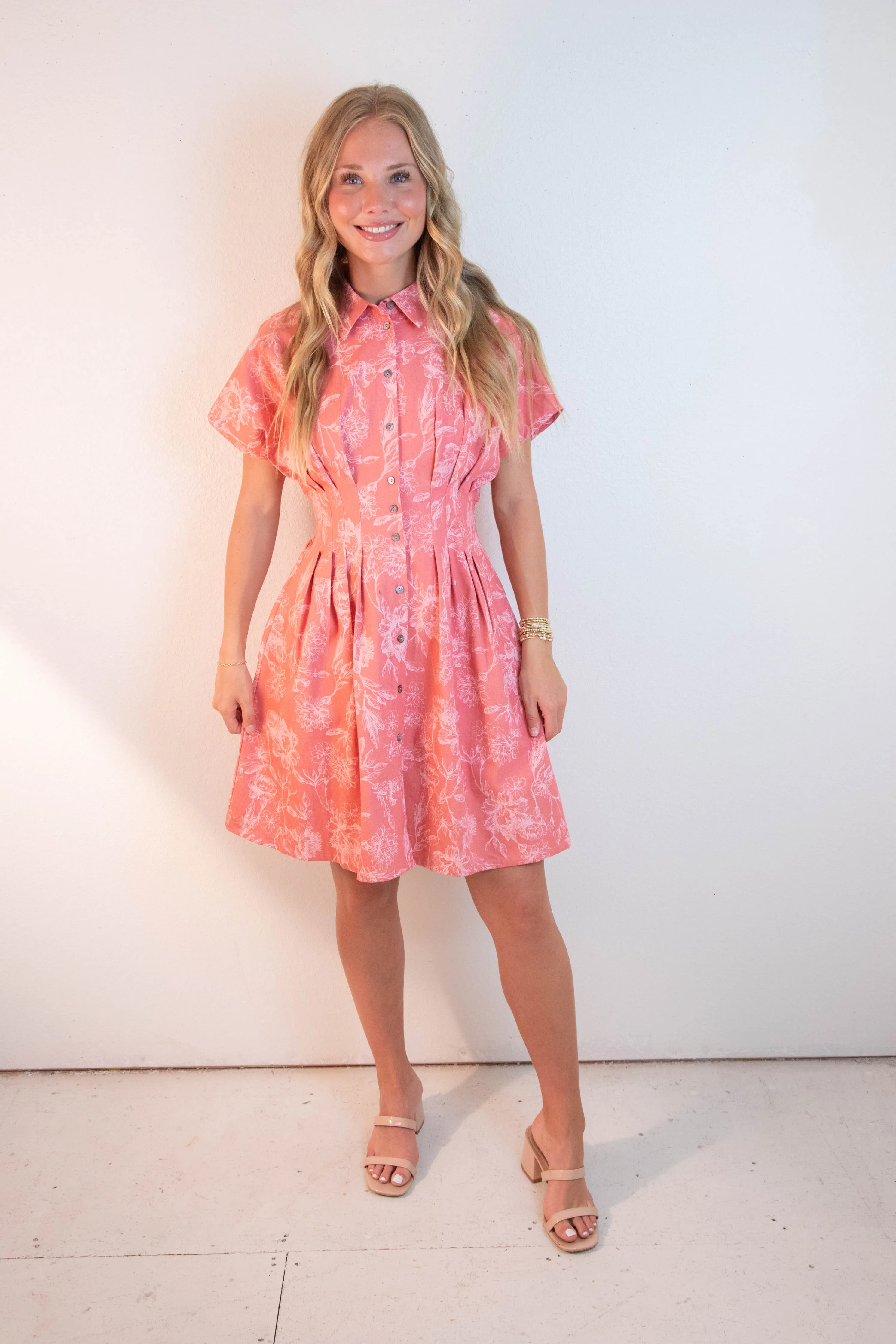 Madeline Washed Floral Denim Dress, Rose
