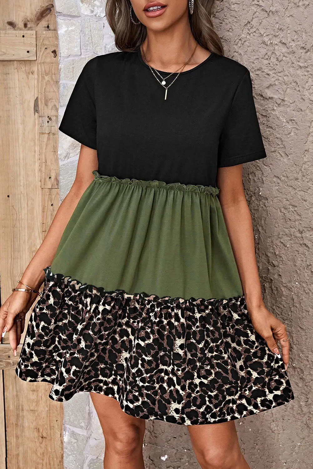 Malley Leopard Round Neck Short Sleeve Dress