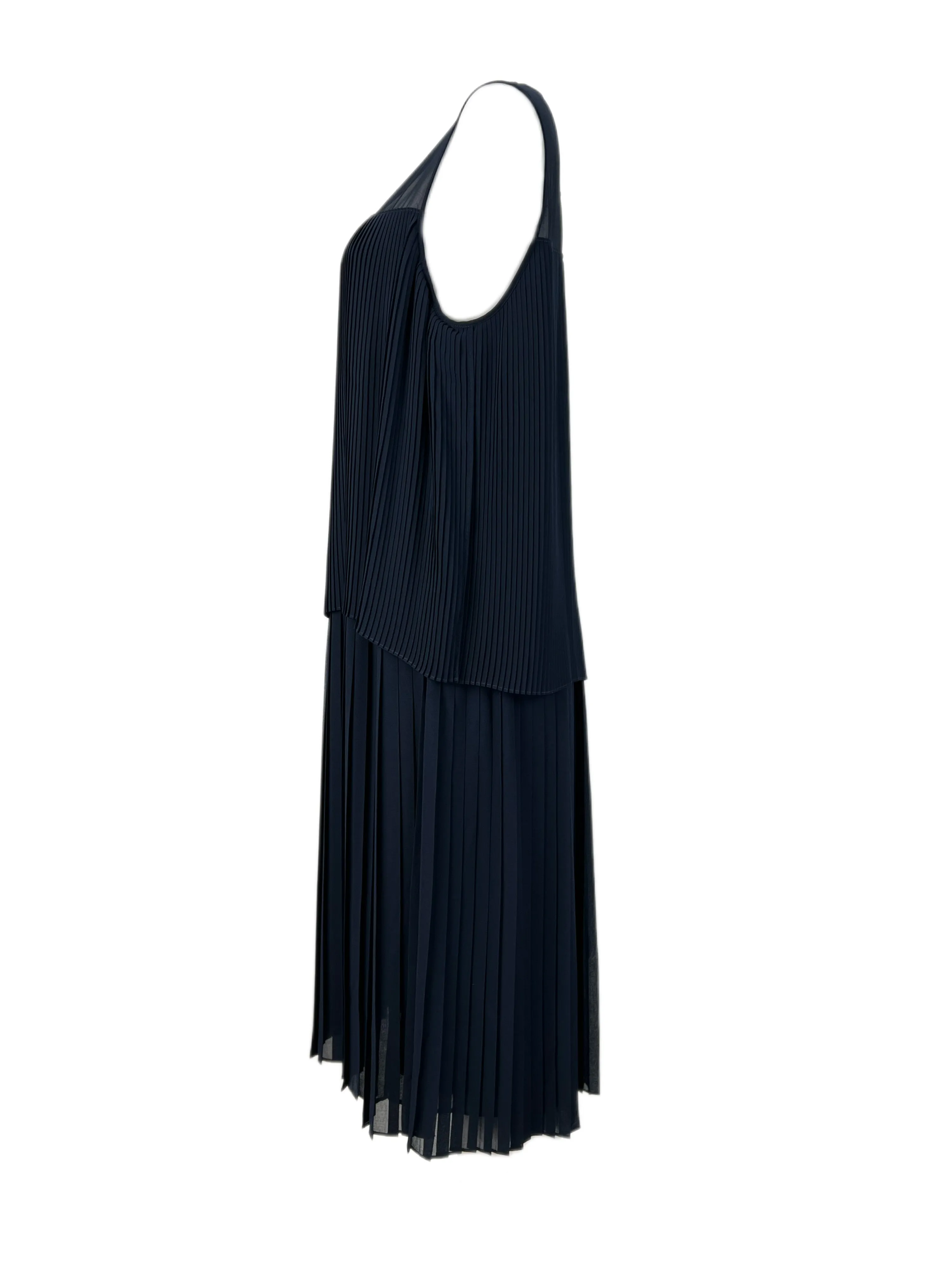 Marina Rinaldi Women's Navy Diario Sleeveless Pleated Dress NWT