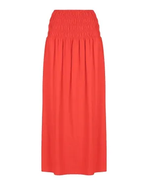 Marsha Shirred Linen Blend Fiery Orange Maxi Skirt