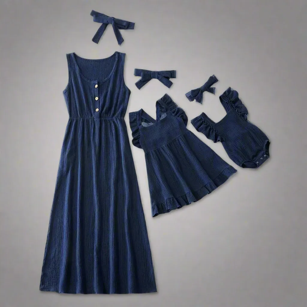 Matching Mommy & Me Sleeveless Ruffle Dresses – Soft Cotton Summer Set with Baby Romper
