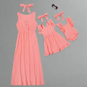 Matching Mommy & Me Sleeveless Ruffle Dresses – Soft Cotton Summer Set with Baby Romper
