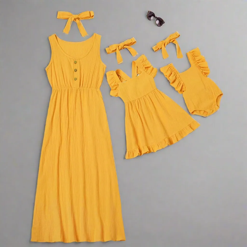 Matching Mommy & Me Sleeveless Ruffle Dresses – Soft Cotton Summer Set with Baby Romper