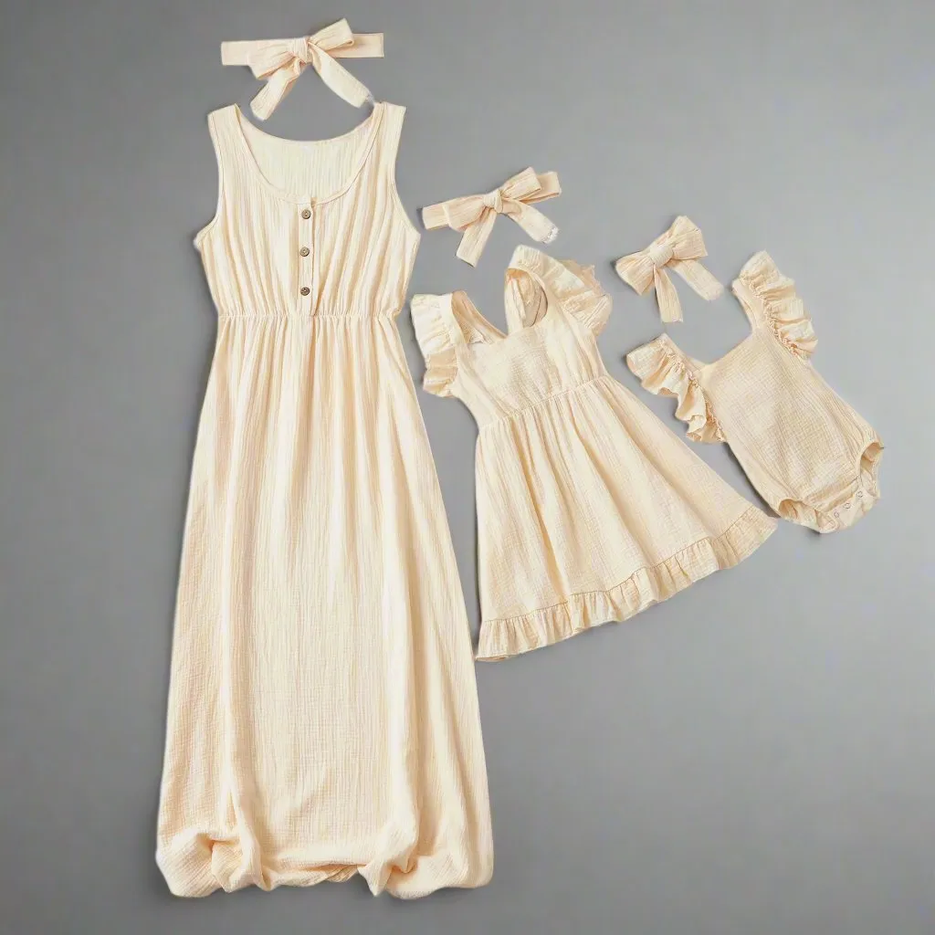 Matching Mommy & Me Sleeveless Ruffle Dresses – Soft Cotton Summer Set with Baby Romper