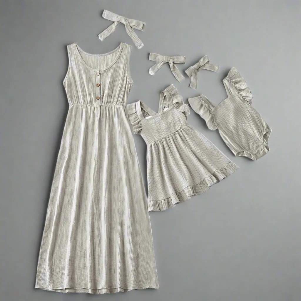 Matching Mommy & Me Sleeveless Ruffle Dresses – Soft Cotton Summer Set with Baby Romper