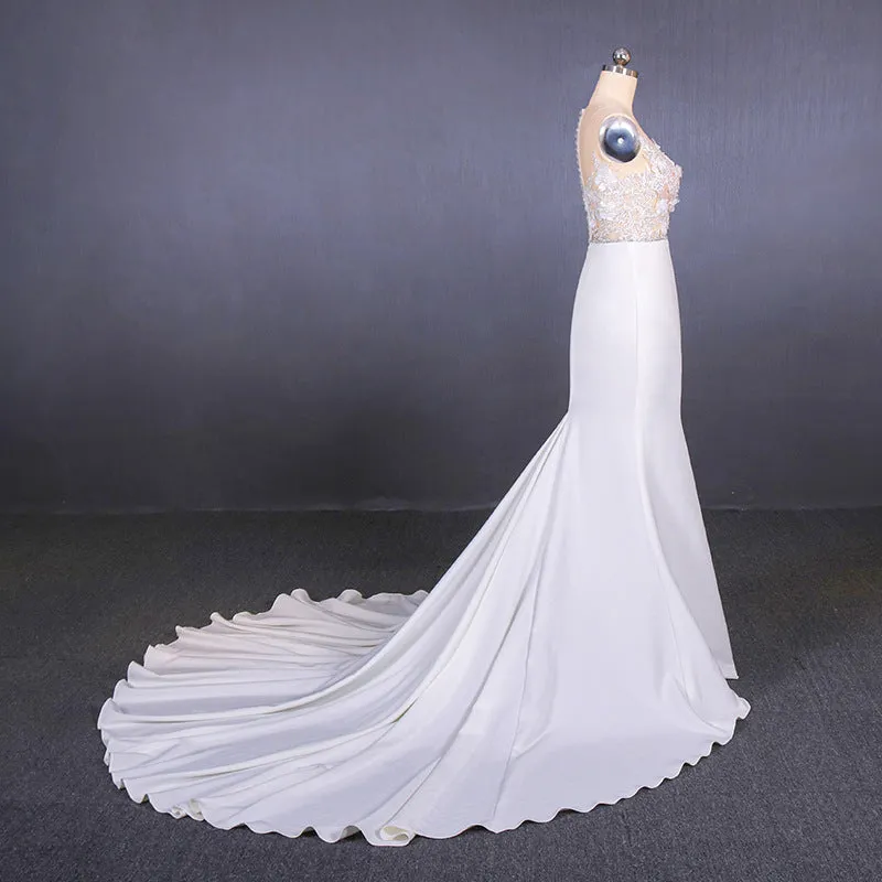 Mermaid Appliques Long Stunning Wedding Dresses, Long Bridal Dresses OKQ19