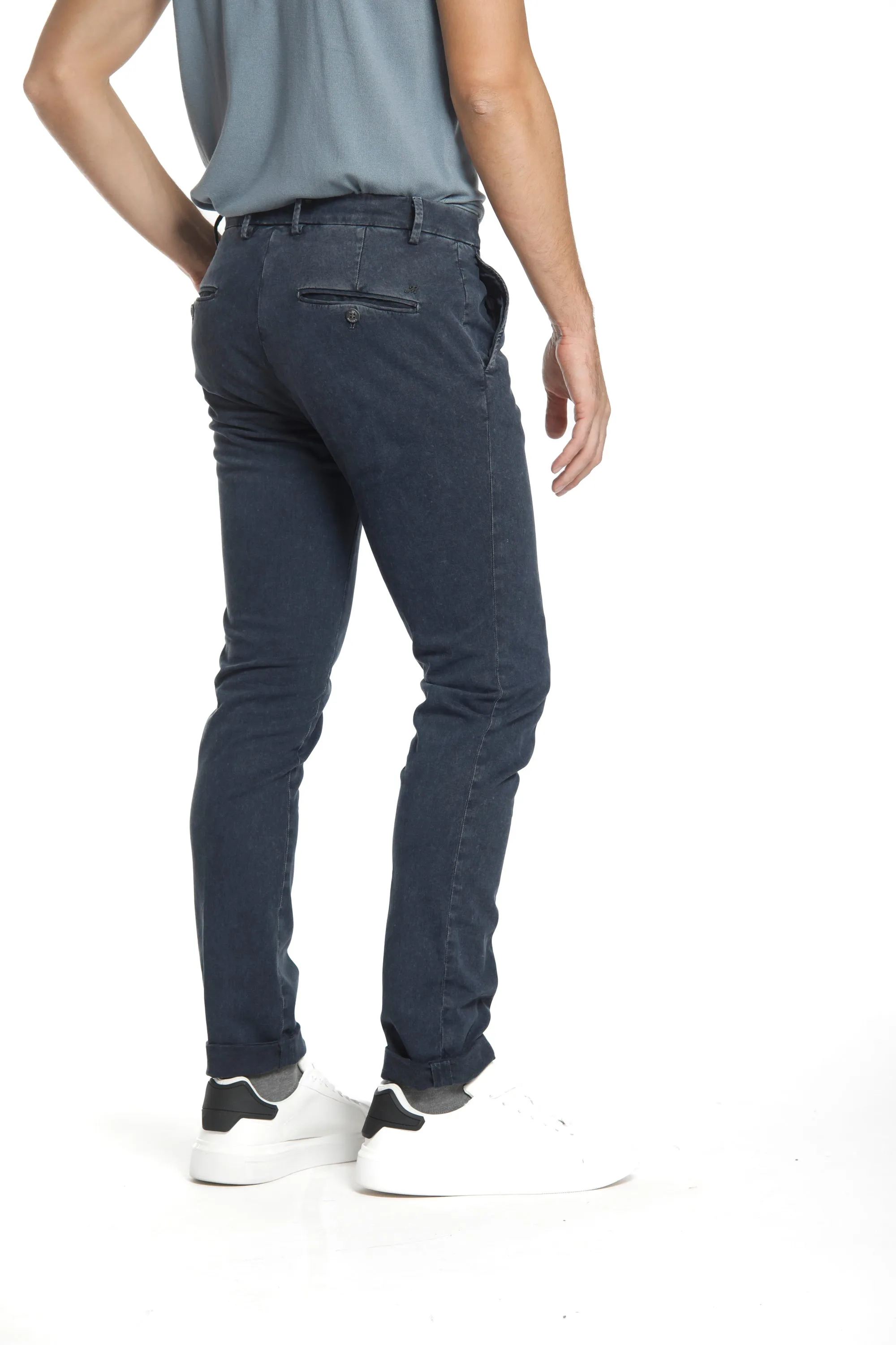 Milano Style Essential man chino pant in gabardine and modal stretch extra slim fit Special Washing 