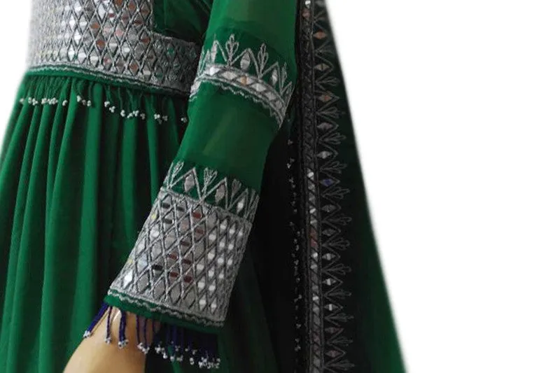 Mirrors Work Afghan Bridal Green Dress