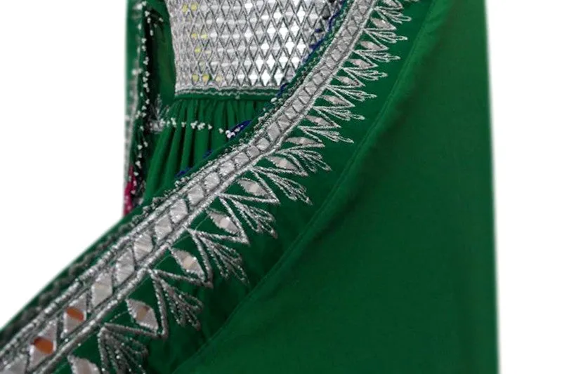 Mirrors Work Afghan Bridal Green Dress